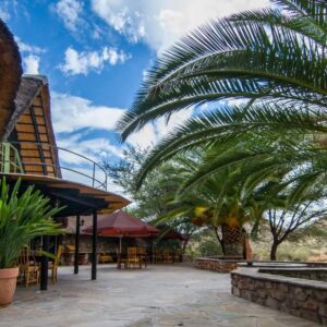 Etusis Lodge: Lodgeterrasse mit Palmen