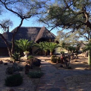 Roidina Safari Lodge: strohgedecktes Lodgegebäude zwischen Bäumen
